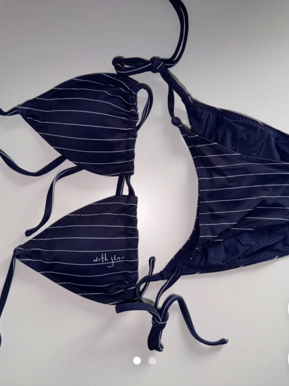 With Jean Navy Pinstripe Triangle Bikini Set